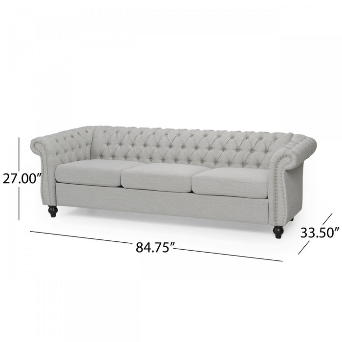Sofa 3 Places Colin En Tissu Avec Dossier Capitonné Et Garniture De Clous - Gris