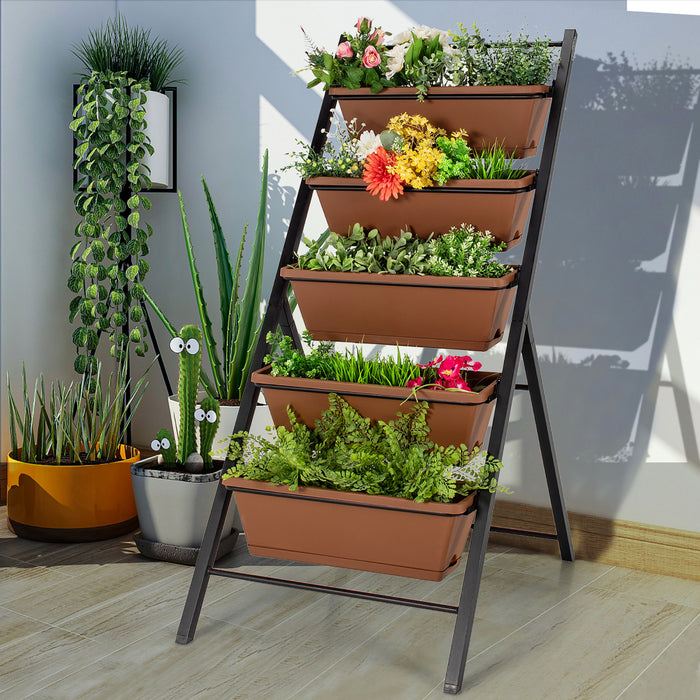Costway 5 Niveaux Vertical Jardin Planter Boite Elevee Lit Eleve W / 5 Conteneur Marron