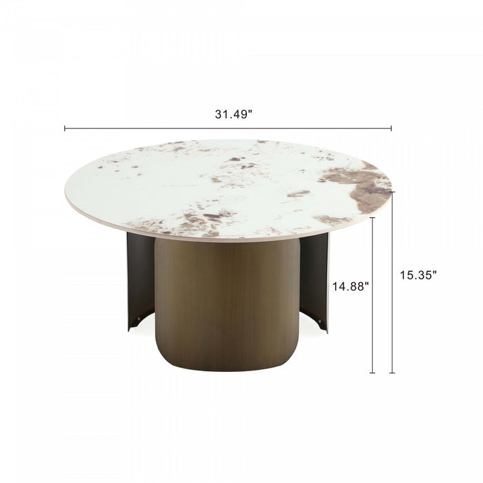 Ensemble moderne et glamour Monica de 2 tables : table basse et table d’appoint en bronze