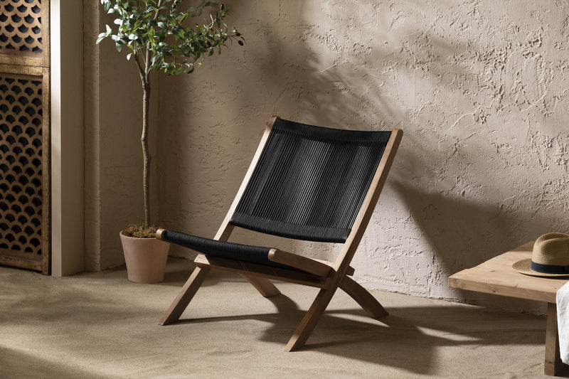 Fauteuil de détente Agave en bois et en corde - noir et naturel