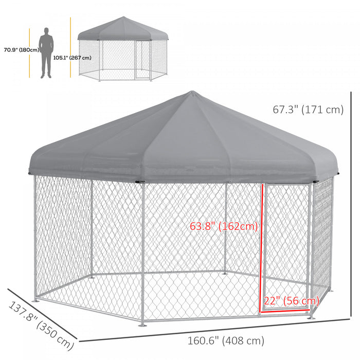 Pawhut Niche D'exterieur Pour Chien Avec Housse Impermeable Et Resistante Aux Uv Pour Chiens De Taille Moyenne Et Grande, 13.4' X 11.5' X 8.8', Argent
