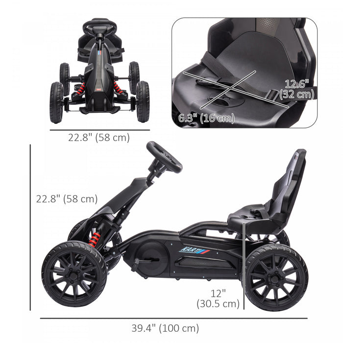 Aosom Go Kart Pour Enfants, Voiture A Pedales Avec Siege Reglable, Avant, Arriere, Frein A Main, Absorption Des Chocs Pendant 3 A 8 Ans, Noir