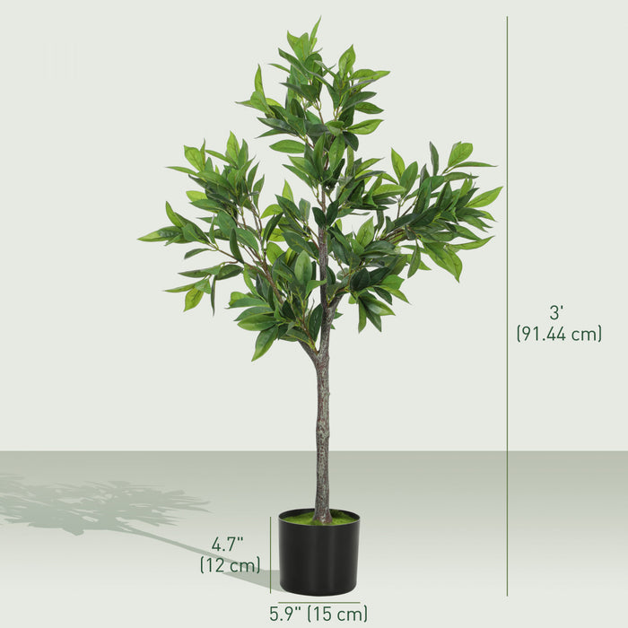 HOMCOM Lot de 2 fausses plantes a 345 feuilles, lauriers realistes, vert