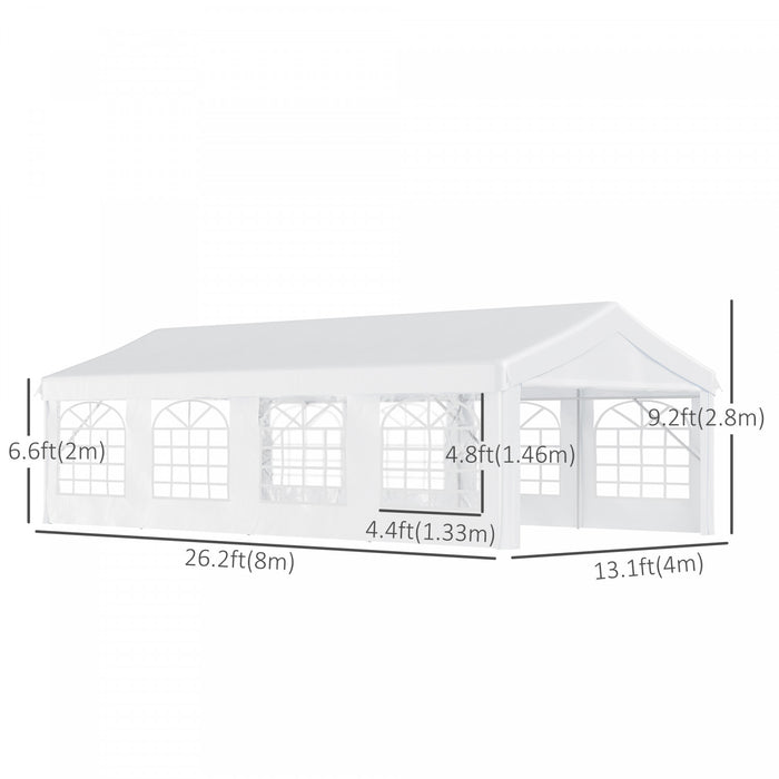 Outsunny 13'x26' Abri D'auto Exterieur Robuste, Tente D'evenement De Fete Patio Gazebo Canopee Avec 4 Parois Laterales, Blanc