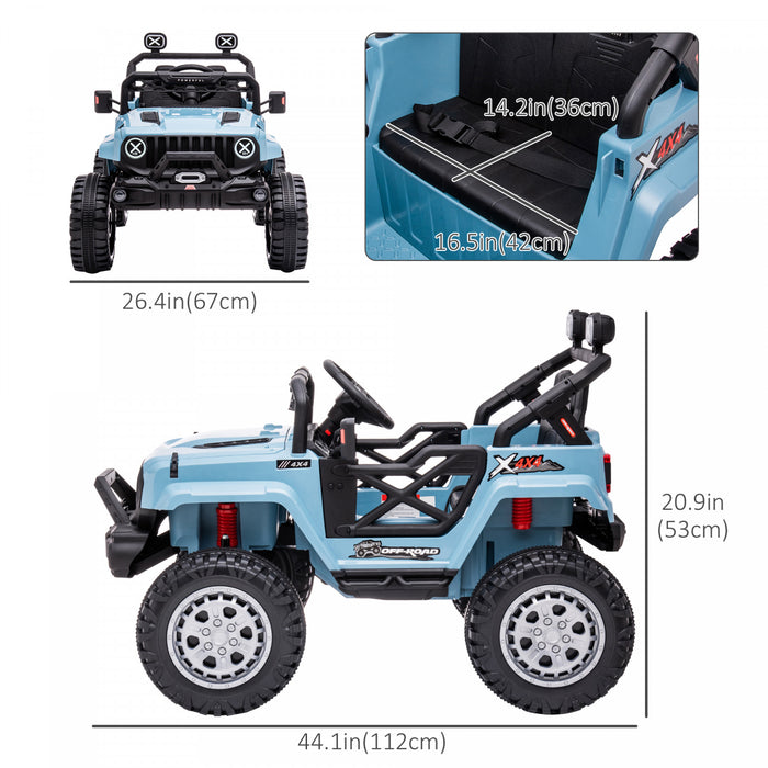 Aosom Camion 12v Pour Enfants Avec Telecommande, Voiture Pour Enfants A Piles Avec Lumieres Led, Jouet Electrique Avec Suspension A Ressort, Musique, Klaxon, 3 Vitesses, Bleu