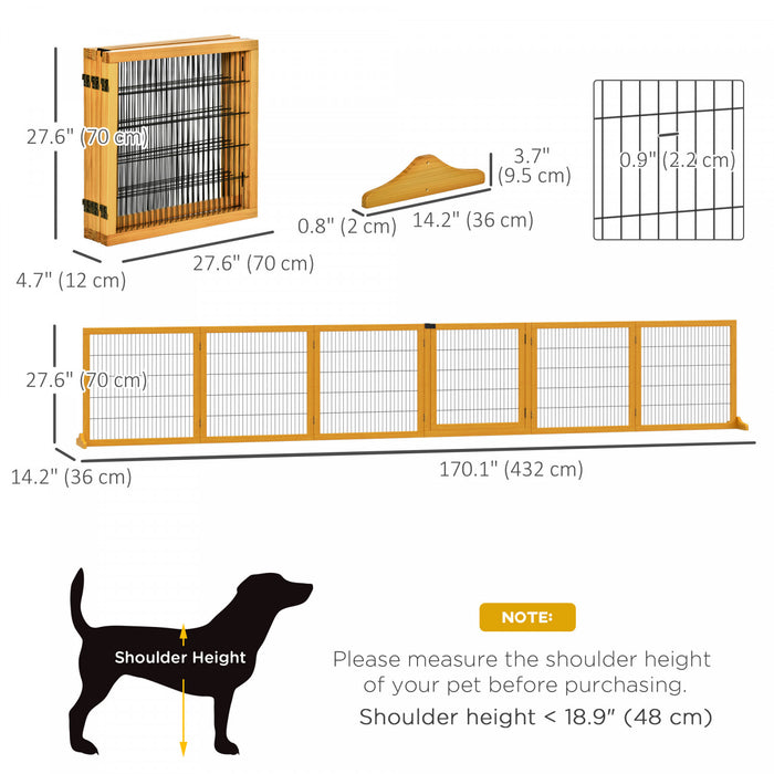 Pawhut Barriere De Securite En Bois Pour Animal Domestique, Barriere De Securite Pour Chien, Cloture Pliable Autoportante, Avec 6 Panneaux, 2 Pieds De Support, Pour Escaliers, Porte, Jaune