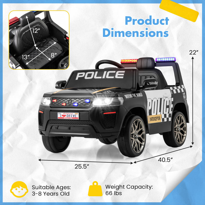 Honeyjoy Kids Ride Sur Voiture De Police 12v 7a Batterie Voiture De Police Avec Telecommande Noir
