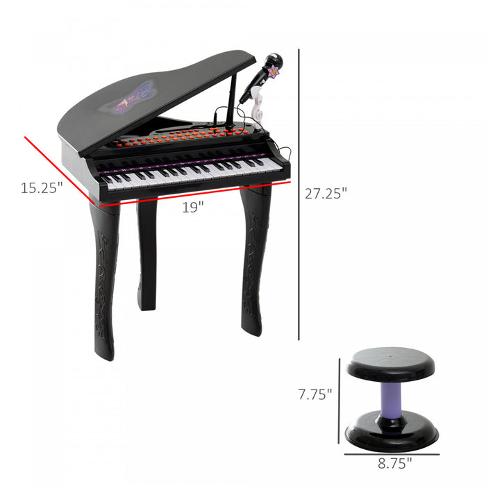 Qaba Mini Piano Musical Electronique 37 Touches Clavier Multifonction Enfants Jouet Avec Microphone Tabouret (noir)