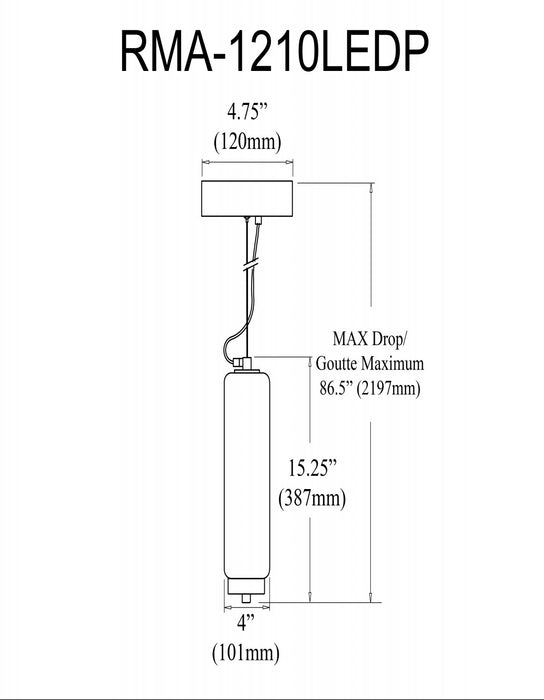 Luminaire suspendu Ramona de Dainolite en verre cannelé transparent, avec fini noir mat et ampoule à DEL de 10 W