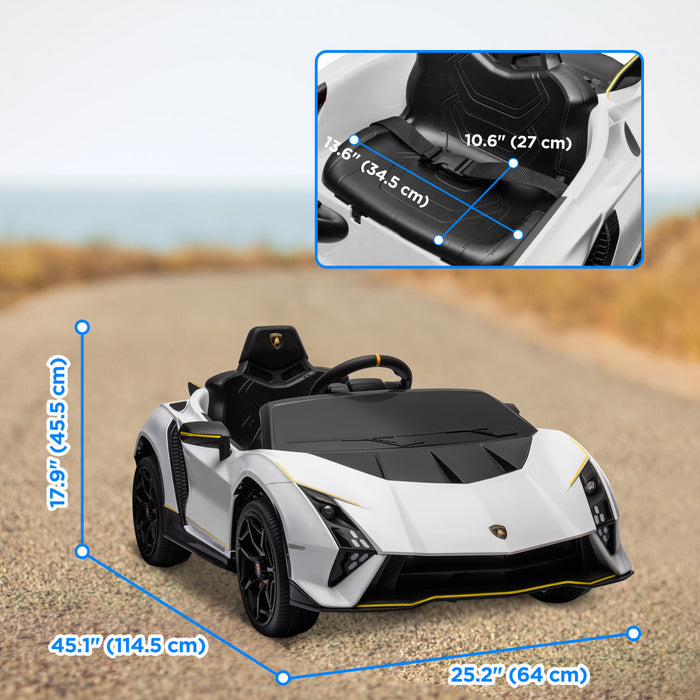 Qaba Voiture Electrique Pour Enfants 12 V, Alimentee Par Batterie, Lamborghini Autentica, Voiture Pour Enfants Sous Licence Avec Portes Papillon, Telecommande, Lumieres, Blanc