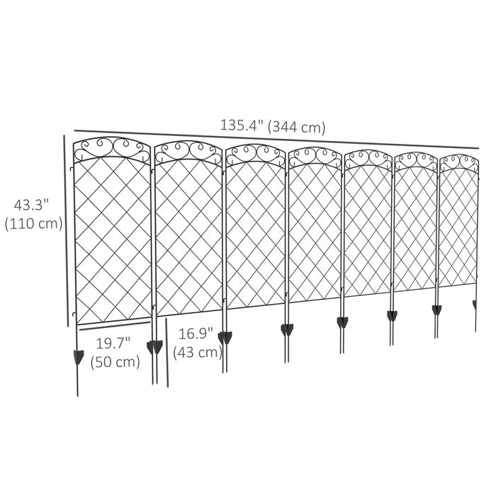 Outsunny Cloture de jardin 11,3', panneaux en acier, lot de 7, noir