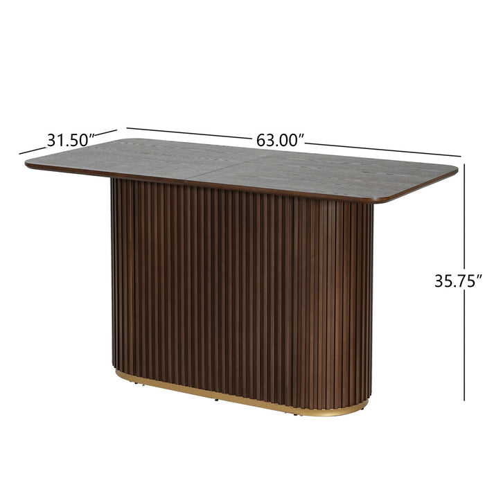 Table a manger industrielle moderne Jett 63 pouces avec base piedestal MDF et fer, brun