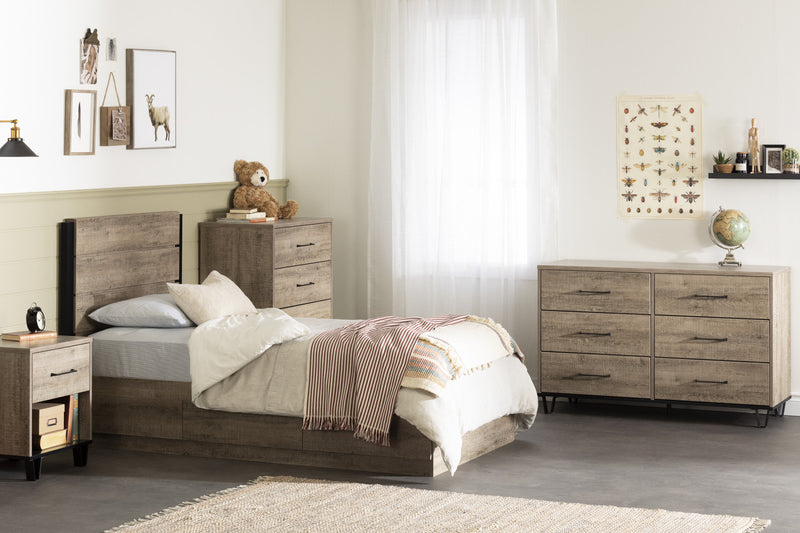  Lit matelot simple Arlen avec 3 tiroirs - chêne vieilli