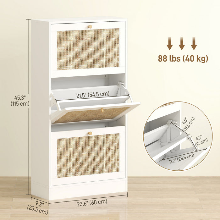 HOMCOM Armoire de rangement pour chaussures en rotin avec 3 tiroirs