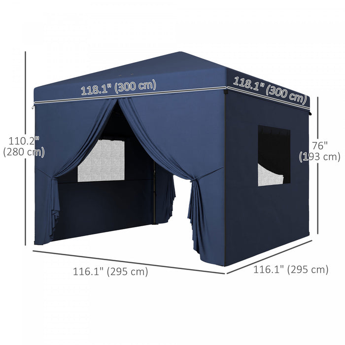 Outsunny Tente Escamotable 10' X 10' Avec Fenetres En Maille, Bleu Fonce