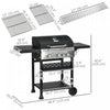 Outsunny Propane Gas Grill with 3 Main Burners, 1 Side Burner, 38,000 BTU Outdoor BBQ Grill Cart, Shelves, Warming Rack, Thermometer, Bottle Opener, Wheels, Black