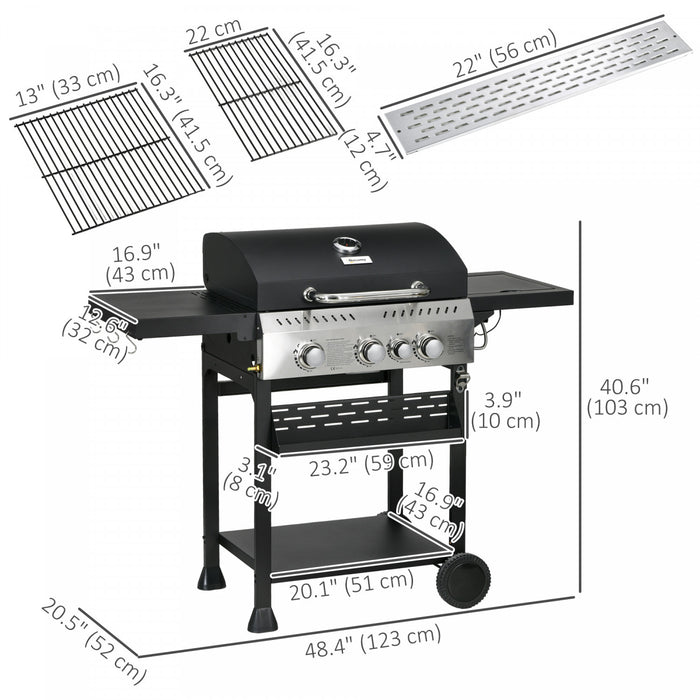 Outsunny Barbecue au gaz propane, chariot de barbecue de 38 000 BTU, noir