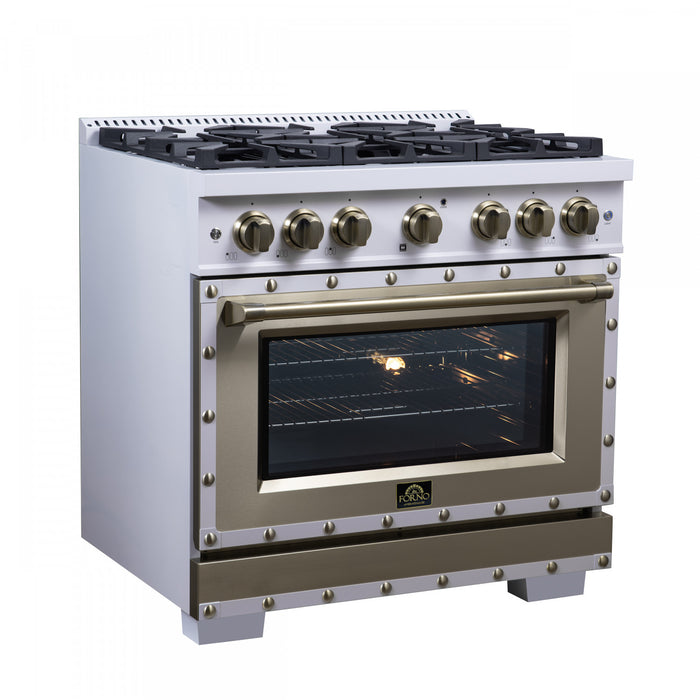 Cuisiniere double combustible Ambassador de 36 po, blanche, 6 bruleurs scelles, 5,2 pi³ – FFSGS6199-36CPWHT