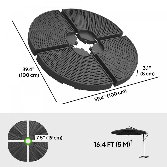 Poids de la base du parasol Outsunny rempli d'eau ou de sable