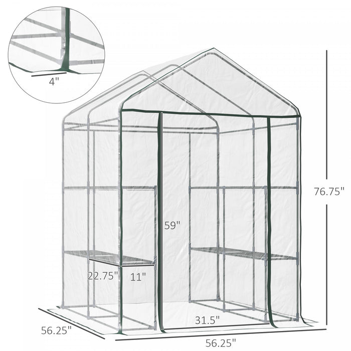 Outsunny 56\" X 56\" X 77\" Serre De Plantes Portable Jardin De Graines De Fleurs Maison Chaude 8 Etageres De Croissance Des Plantes D'exterieur Housse En Pvc Transparent