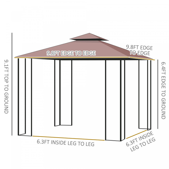 Outsunny 10' X 10' Gazebo De Terrasse Exterieure Avec Toit En Polyester A 2 Niveaux, Parois Laterales En Rideau Et Cadre En Acier, Beige