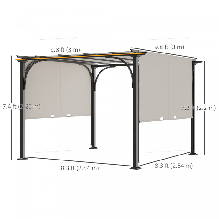 Outsunny 10'x10' Pergola Exterieure Patio Gazebo Auvent Retractable, Blanc