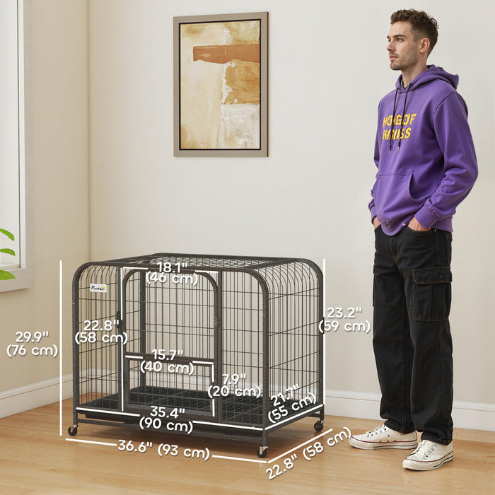 Cage pour Chien Robuste, Grande Cage avec Roulettes et Plateau