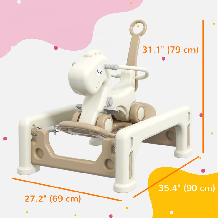 Qaba Cheval A Bascule 5 En 1 Pour Les Tout-petits De 1 A 6 Ans, Jouet Cheval A Bascule A Ressort Avec Planche D'equilibre Amovible, Poignee De Poussee, 4 Roues Lisses, Jusqu'a 66lb