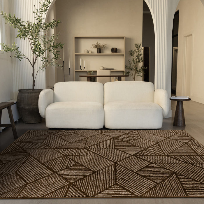 Tapis Covington brun taupe a rayures geometriques, 6'7\" x 9'10\"