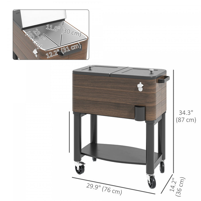Outsunny Glaciere d'exterieur de 60 litres avec roues verrouillables marron