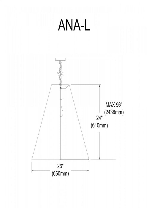 Grand luminaire suspendu Anaya de Dainolite avec abat-jour noir et doré, fini laiton vieilli et 1 ampoule