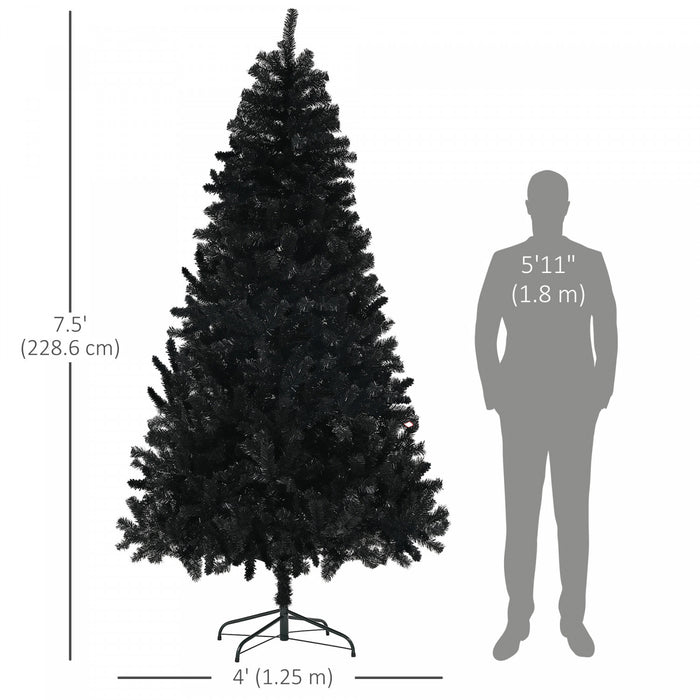 HOMCOM Sapin de Noel artificiel de 7,5 pieds, base en acier, noir