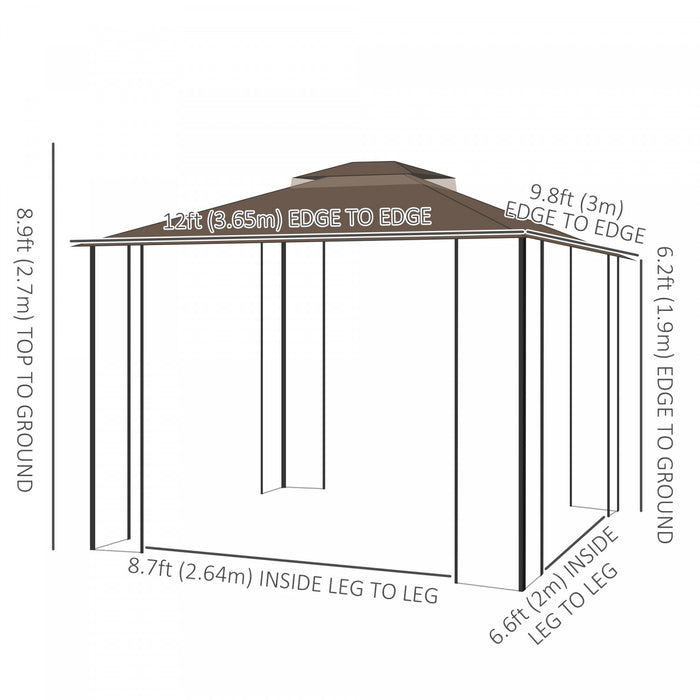 Outsunny Auvent Exterieur De Tonnelle De Patio 12' X 10', Filets