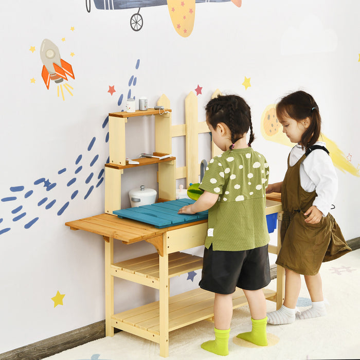 Cuisine Enfants En Bois A L'exterieur, Jeu D'imitation Avec Robinet Et Bassin, Ideal Pour Garcons Filles De Plus De 3 Ans Dans Terrasse, Jardin, Cour, Salon, 109x38x100 Cm