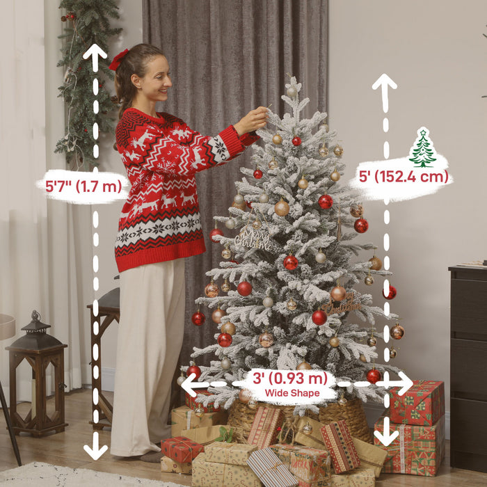 HOMCOM Sapin de Noel 5pi, Pin Floque Complet, Montage Facile