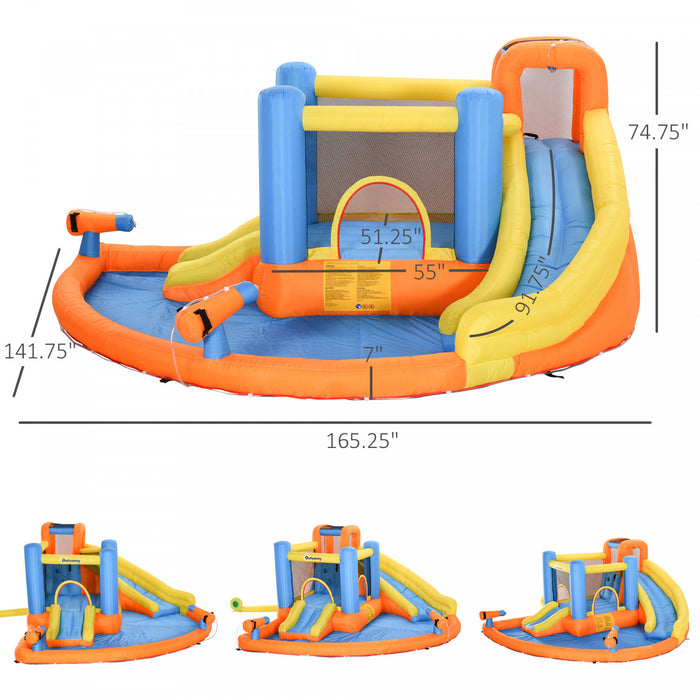 Outsunny Chateau Gonflable Trampoline Gonflable Toboggan Piscine A Eau Pistolet Mur D'escalade 5 En 1 Avec Gonfleur Pour Garcons Et Filles Ete 14' X 12' X 6' Multicolore