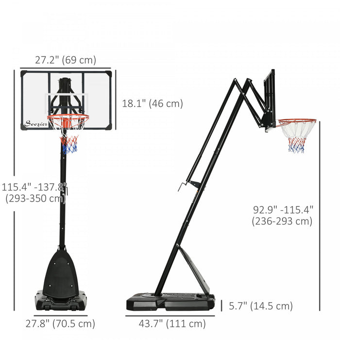 Soozier Panier De Basket-ball Portable Avec Roues, 115,4\"-137,8\"