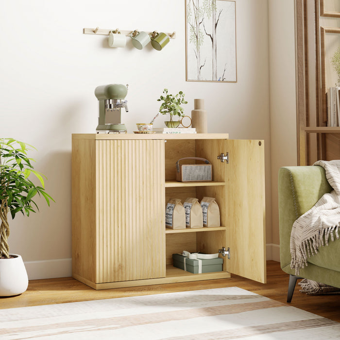 HOMCOM Buffet, meuble de cuisine avec portes a fermeture douce, chene