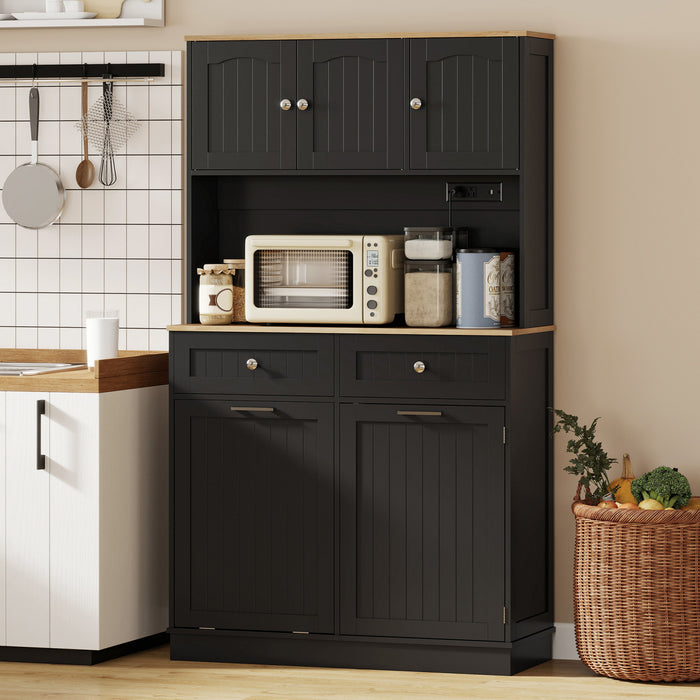 HOMCOM Armoire garde-manger, meuble de cuisine avec station de charge, Noir