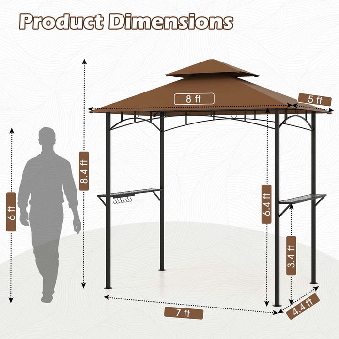 Costway 8’ X 5’ Grill Gazebo Avec 2 Etageres 7 Crochets Cadre En Metal Soft Top Brun