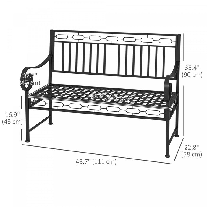 Outsunny Banc De Jardin 44\", Banc En Metal Avec Dossier Decoratif, Noir