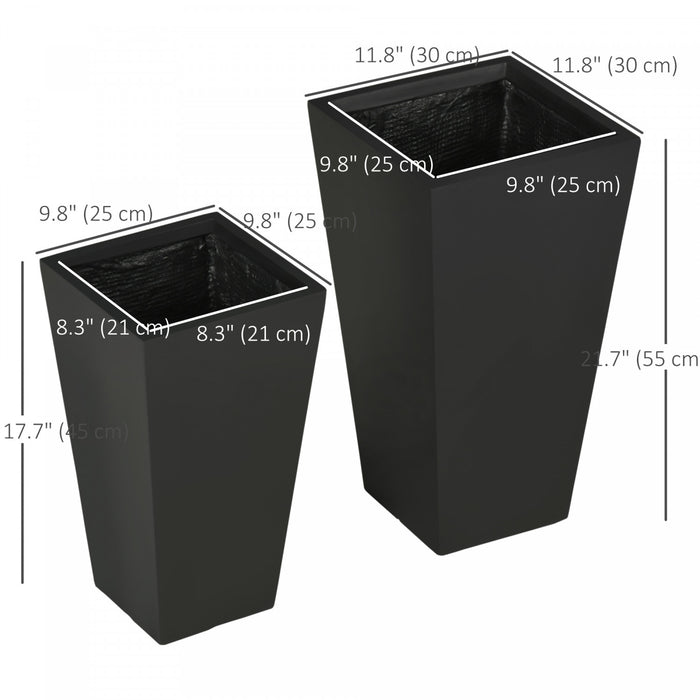 Outsunny Lot de 2 pots de fleurs d'exterieur avec trous de drainage, Noir