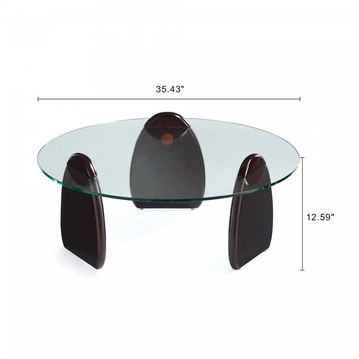Table basse moderne glamour Artesia en bois noyer avec plateau en verre