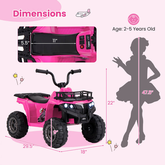 Costway Kids Ride On Electric Atv 6v Quad Car A 4 Roues Avec Pneus De Bande De Roulement De Demarrage A Un Bouton Rose