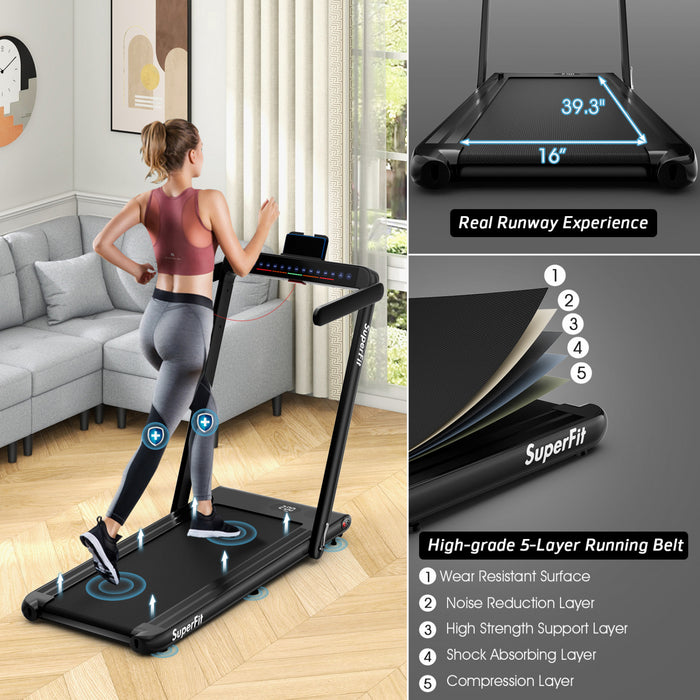 Tapis De Course Pliable 2 En 1superfit – Moteur 2,25 Cv – Double Ecran – Haut-parleur Bluetooth