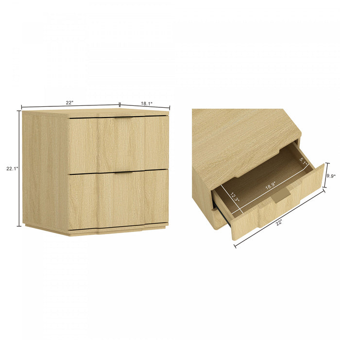Table de nuit Clive style milieu du siecle 56 cm en naturel et dore (2 tiroirs)