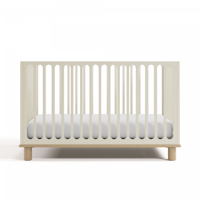 Storkcraft Sicily Lit de bebe convertible 3-en-1 de luxe avec barriere de securite pour tout-petit incluse - Avoine avec bois clair