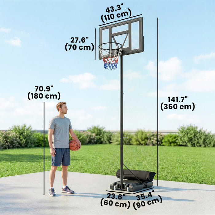Soozier Panier de Basketball Portable Exterieur, Reglable de 1,35 m a 3,05 m Facilement Ajustable