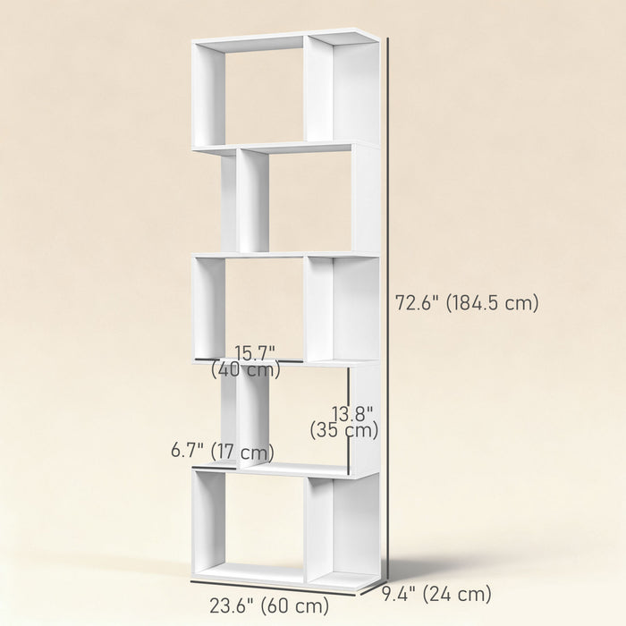 HOMCOM Bibliotheque geometrique, etagere a 5 niveaux en forme de S, blanc