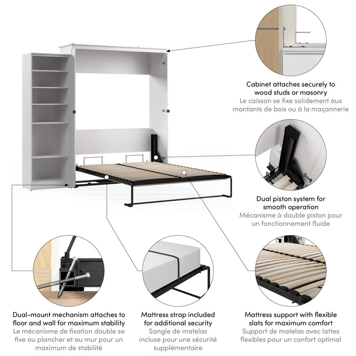 Grand lit escamotable Key West de Bestar de 94 po (L) avec organisateur de garde-robe - blanc chêne solide